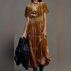 Anthropologie Gold Velvet Somerset Dress Small